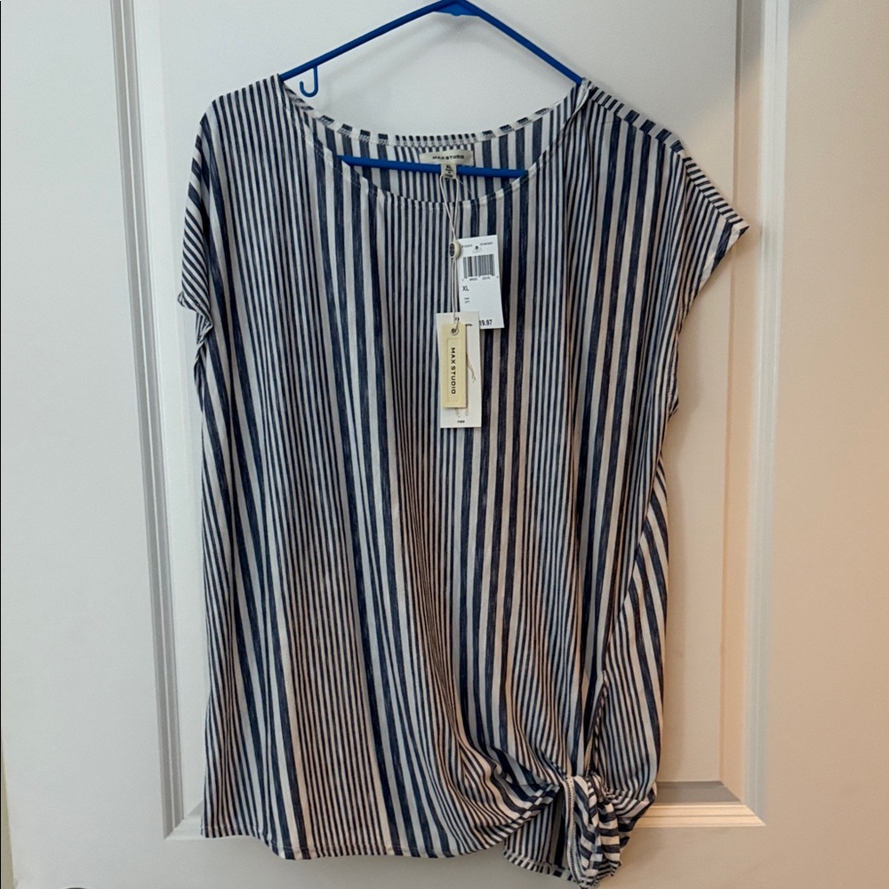 Max Studio Blue and White Striped Top